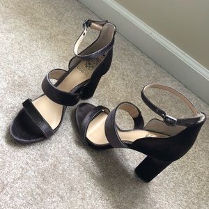 Vince Camuto Warm Gray Velvet Chunky Heels
